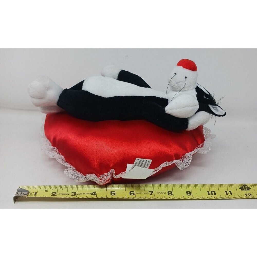 Looney Tunes Sylvester Plush Toy With Red Heart Pillow & Lace Trim VTG #S-1 - Picture 5 of 12